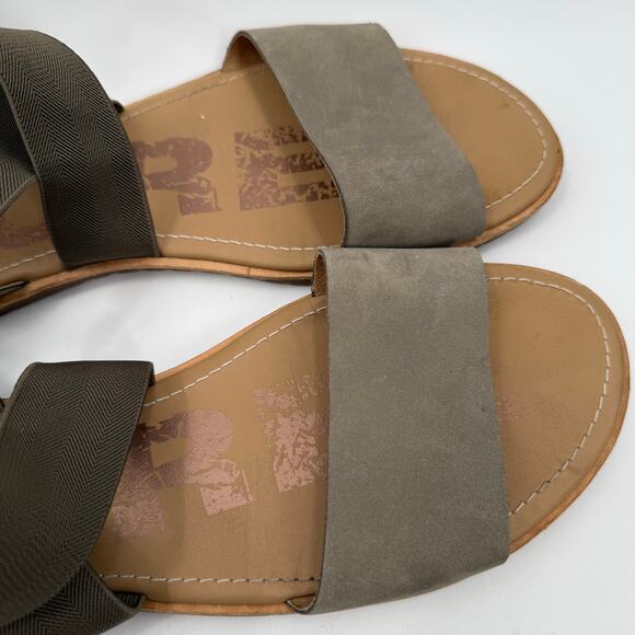 Sorel Ella II Sandals SZ 12 Leather Taupe Gray Summer Stretch Ankle Criss Cross - Picture 8 of 14